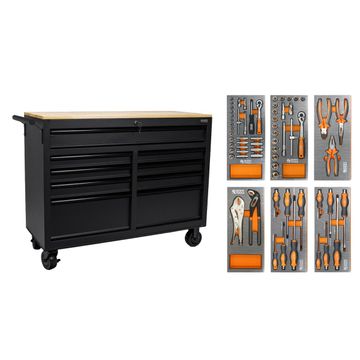 George Tools roller cabinet with black handles 117 cm black - filled 65-piece