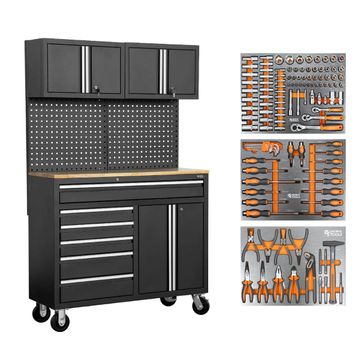 George Tools Budget mobile workbench 122 cm rubberwood black - filled 122-piece