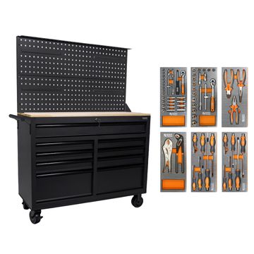 George Tools mobile workbench with black handles 117 cm black - filled 65-piece