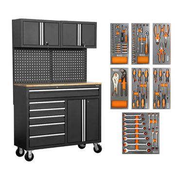 George Tools Budget mobile workbench 122 cm rubberwood black - filled 78-piece