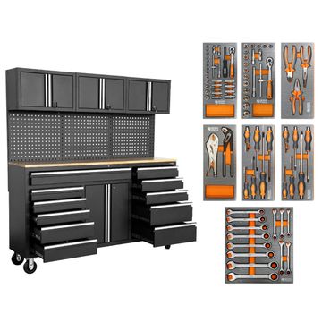 George Tools Budget mobile workbench 183 cm rubberwood black - filled 78-piece