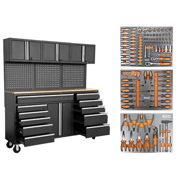 George Tools Budget mobile workbench 183 cm rubberwood black - filled 122-piece