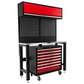 Kraftmeister workbench with wall cabinet and tool trolley Stainless Steel 136 cm red