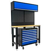 Kraftmeister workbench with wall cabinet and tool trolley Multiplex 136 cm blue