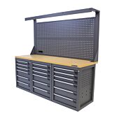 Kraftmeister workbench with back panel 18 drawers MDF 200 cm grey