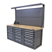 Kraftmeister workbench with back panel 18 drawers Oak 200 cm grey