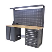 Kraftmeister workbench with back panel 6 drawers 2 doors Oak 200 cm grey