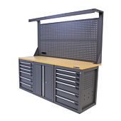 Kraftmeister workbench with back panel 12 drawers 2 doors MDF 200 cm grey
