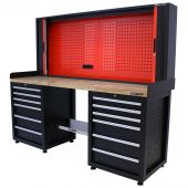 Kraftmeister workbench with back panel 12 drawers Oak 200 cm black