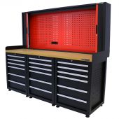 Kraftmeister workbench with back panel 18 drawers MDF 200 cm black