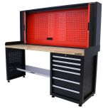Kraftmeister workbench with back panel 6 drawers Oak 200 cm black