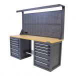 Kraftmeister workbench with back panel 12 drawers MDF 200 cm grey