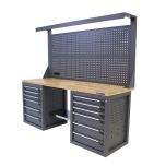 Kraftmeister workbench with back panel 12 drawers Oak 200 cm grey