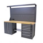 Kraftmeister workbench with back panel 6 drawers 2 doors MDF 200 cm grey