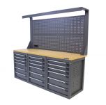 Kraftmeister workbench with back panel 18 drawers MDF 200 cm grey