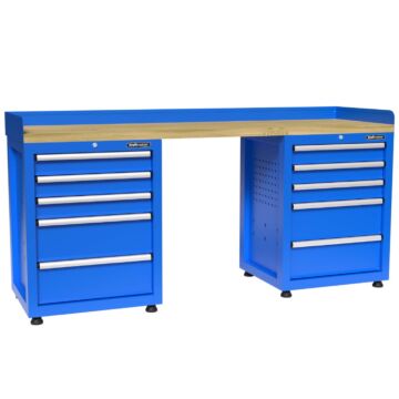 Kraftmeister Premium workbench 10 drawers rubberwood blue