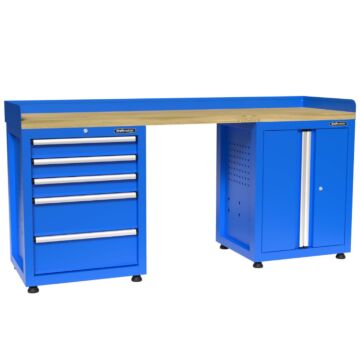 Kraftmeister Premium workbench 5 drawers 2 doors rubberwood blue