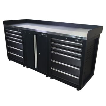 Kraftmeister Pro workbench 12 drawers 2 doors stainless steel 200 cm black