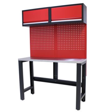 Kraftmeister Standard workbench with 2 wall cabinets stainless steel 136 cm red