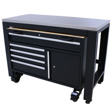 Kraftmeister Premium workbench with roller cabinet stainless steel 136 cm black